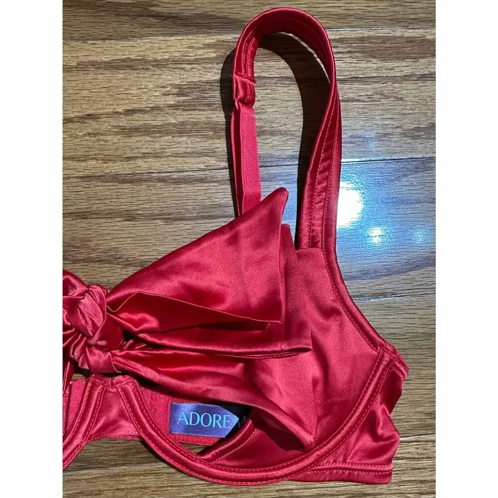 Adore Me Red Gynger Unlined Satin Bow Balconette Underwire Bra Size XS